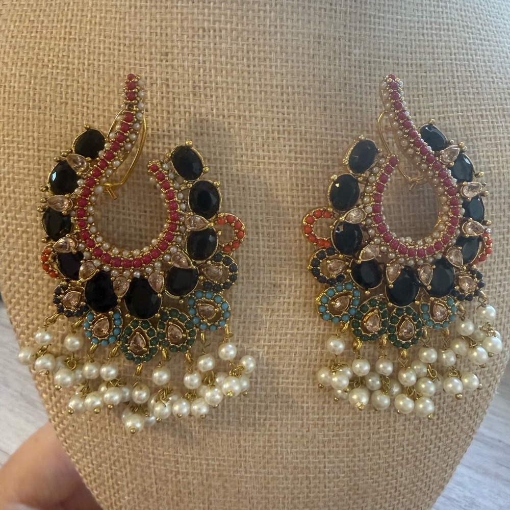 Elegant Gold and Black‎ Statement Earrings